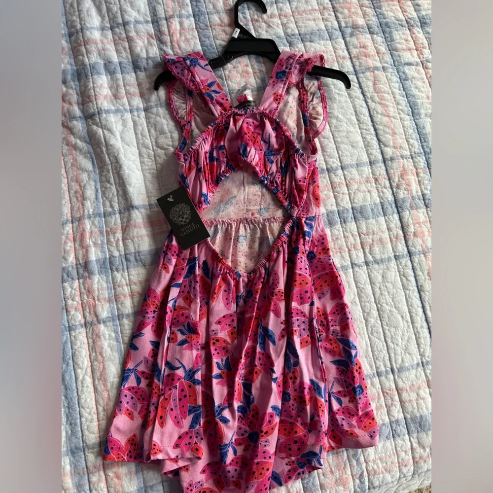 Vince Camuto Kids Viscose/ Linen Blend Vibrant Pink Floral Kids Dress